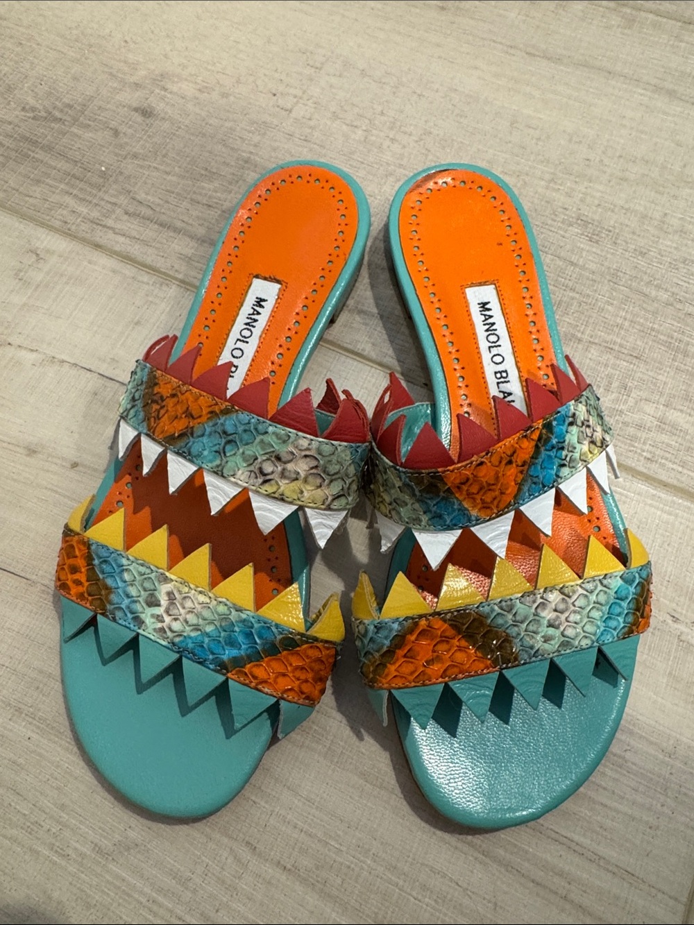 Manolo Blahnik Multicolour Exotic Leather Slide Sandals Size 35